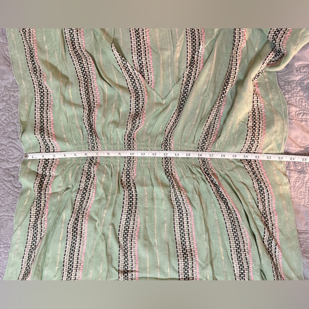 BECCA Radiance Woven Stripe Tunic Rayon Metallic Swim Cover Sage Size M/L - Picture 7 of 8